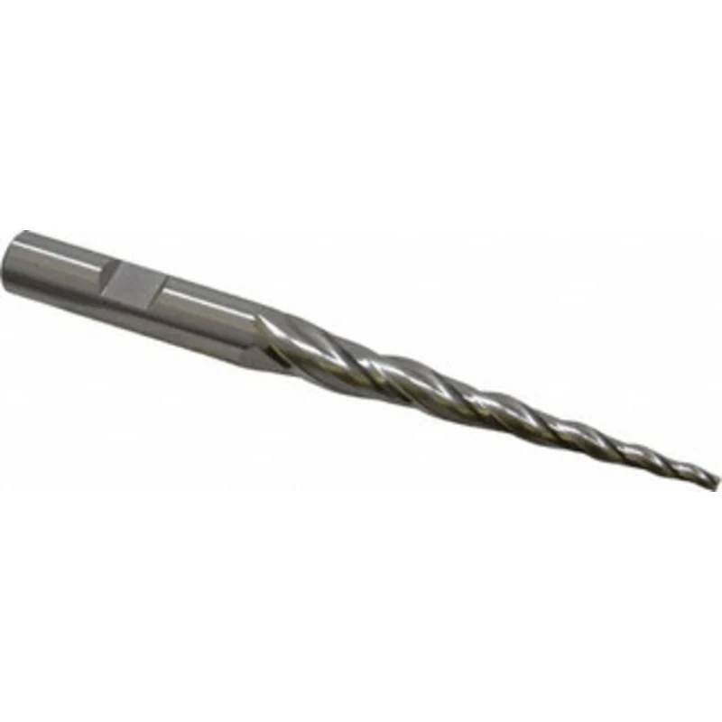 OSG 3 per Side 3/32 Small End Diam 2-1/2 LOC 3-Flute Cobalt Tapered Square End Mill Uncoated, 3/8 Shank Diam, 4-1/4 O...